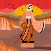 Ilustração oriental para entrevista fictícia entre Sun Tzu e Neil Patel